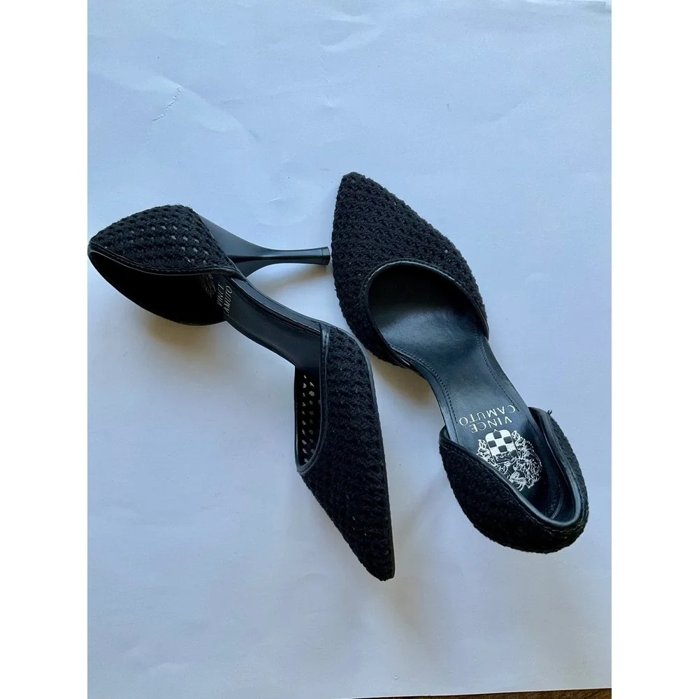 Vince Camuto Alandry Black Woven Textured D'Orsay Pointed Toe Stiletto Pumps 7.5